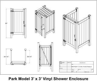 Park Model 3’ x 3’ Vinyl Shower Enclosure 44-1/4” 36-1/4”