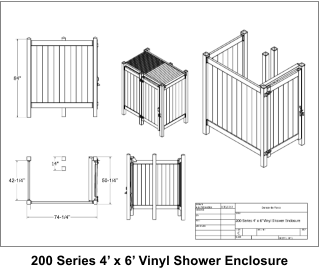 200 Series 4’ x 6’ Vinyl Shower Enclosure 42-1/4” 50-1/4” 74-1/4”